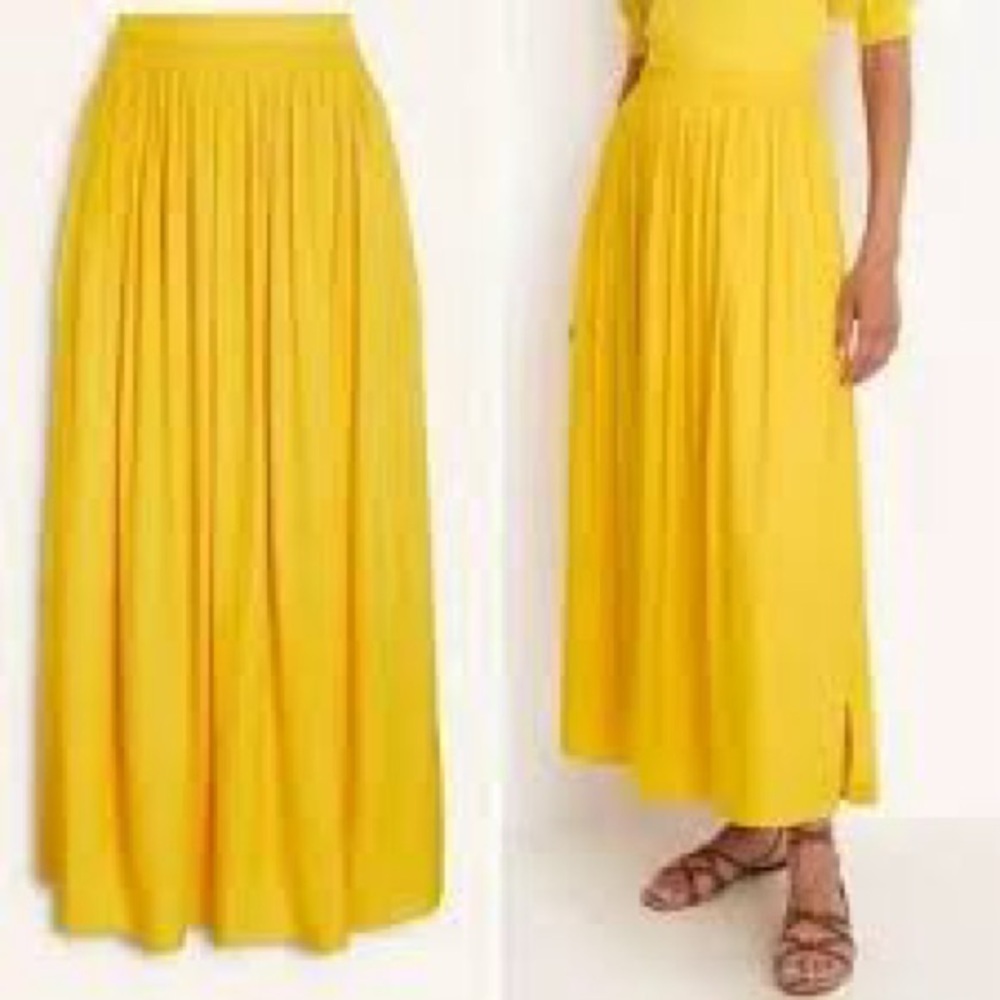 Ann Taylor Canary Yellow Midi Skirt with Gathered Waist - Picture 2 of 11
